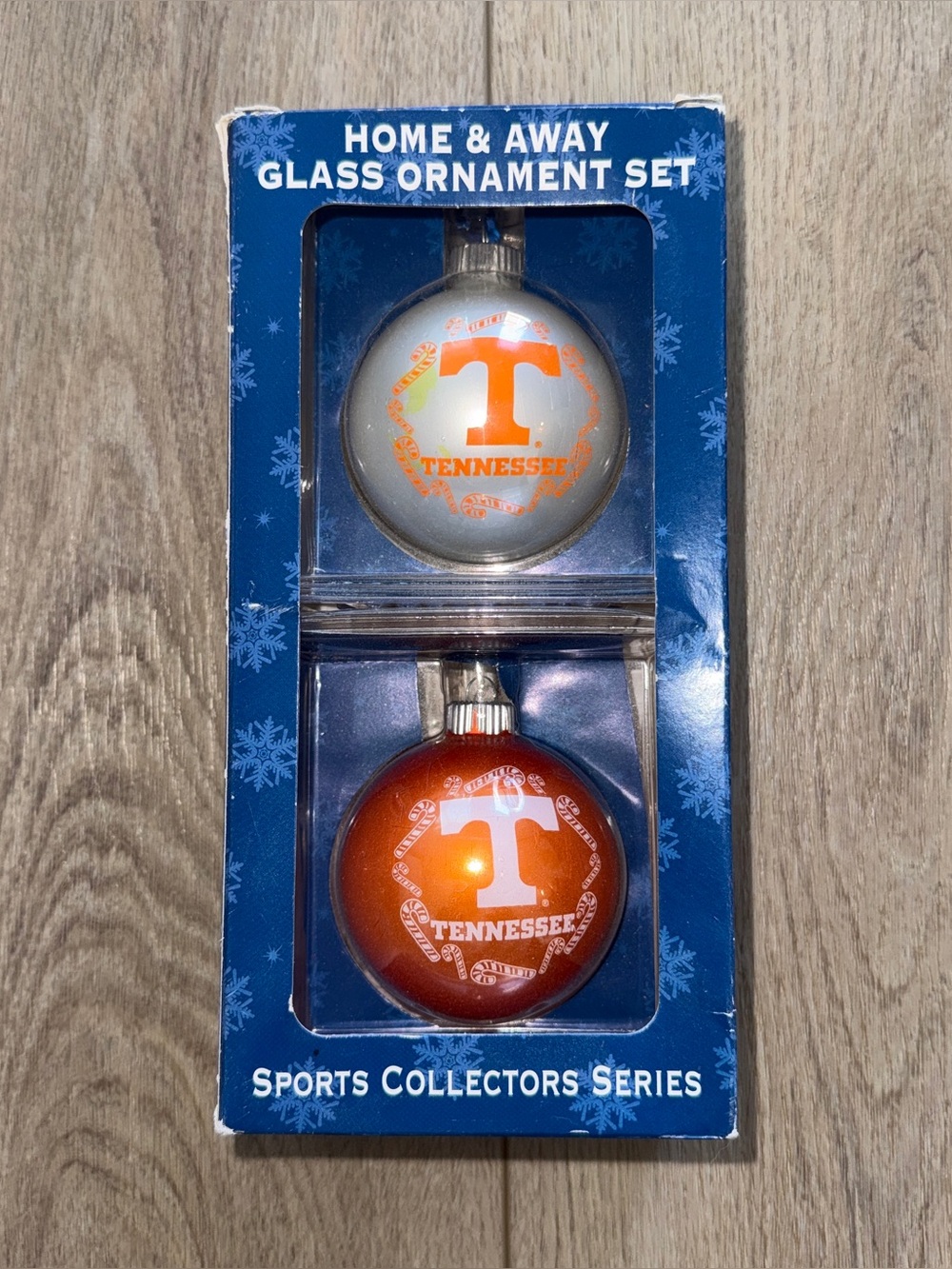 VINTAGE Tennessee Volunteers "Home & Away" glass ornament SET